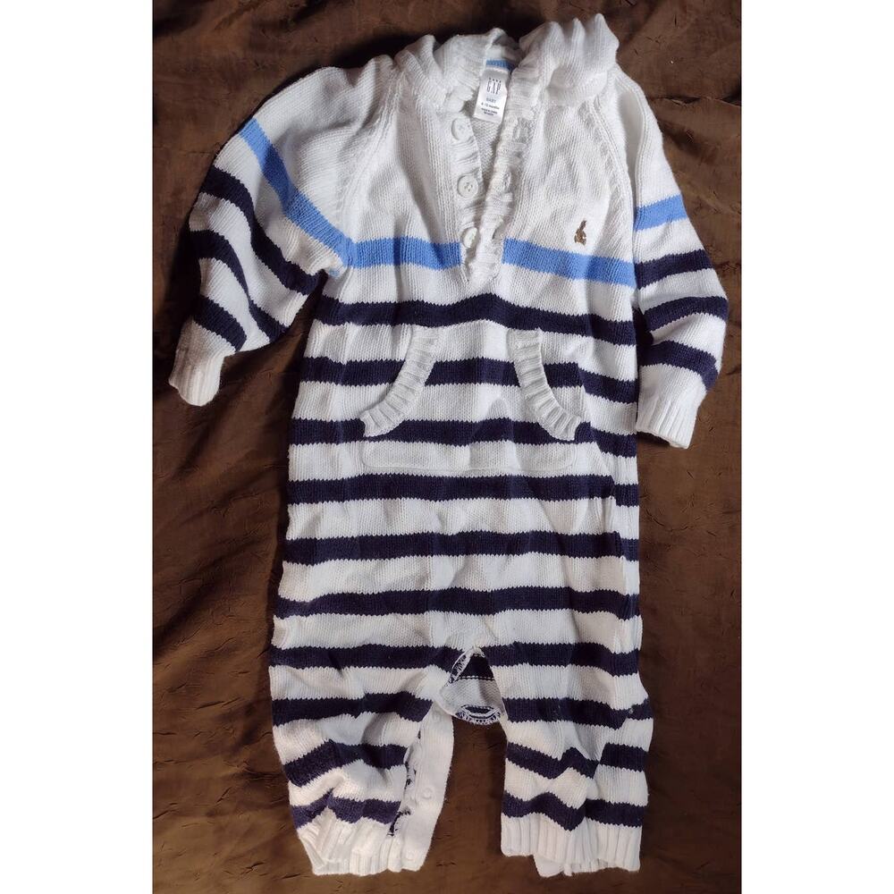 Baby Gap 6-12 Months Sweater Blue and White Hooded Jumper